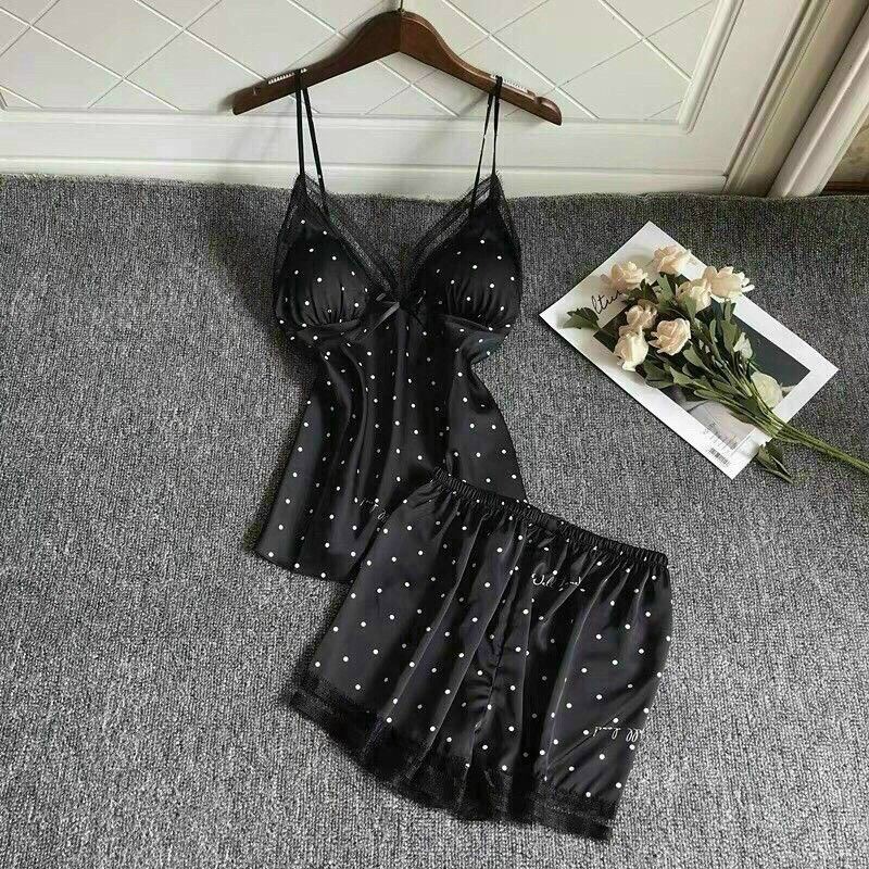 Bộ ngủ lụa chấm bi (quần và áo)