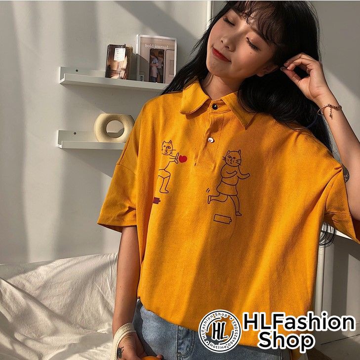 Áo thun tay lỡ unisex T-shirt cổ trụ hình 2 em mèo bắn tim siêu xinh siêu lạ | BigBuy360 - bigbuy360.vn