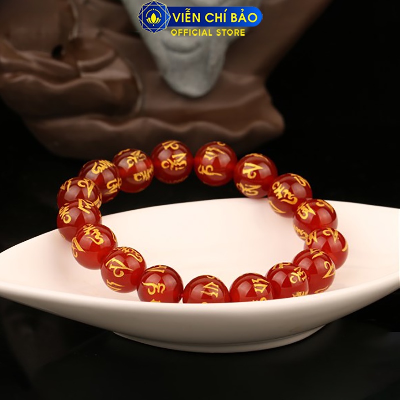Vòng tay mã não đỏ phong thủy khắc Kinh Phật chữ vàng nhiều kích cỡ thời trang phụ kiện trang sức Viễn Chí Bảo V000018