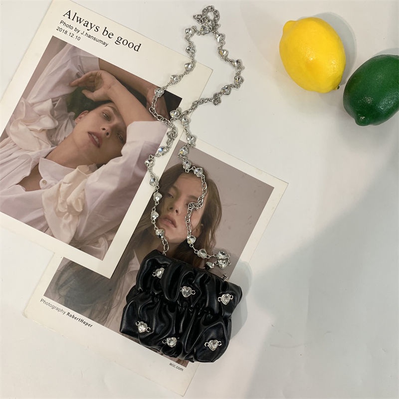 Túi Đeo Chéo Vai Bằng Da Đính Đá Hình Vuông Nhỏ Nhắn Thời Trang Cao Cấp Dành Cho Nữ