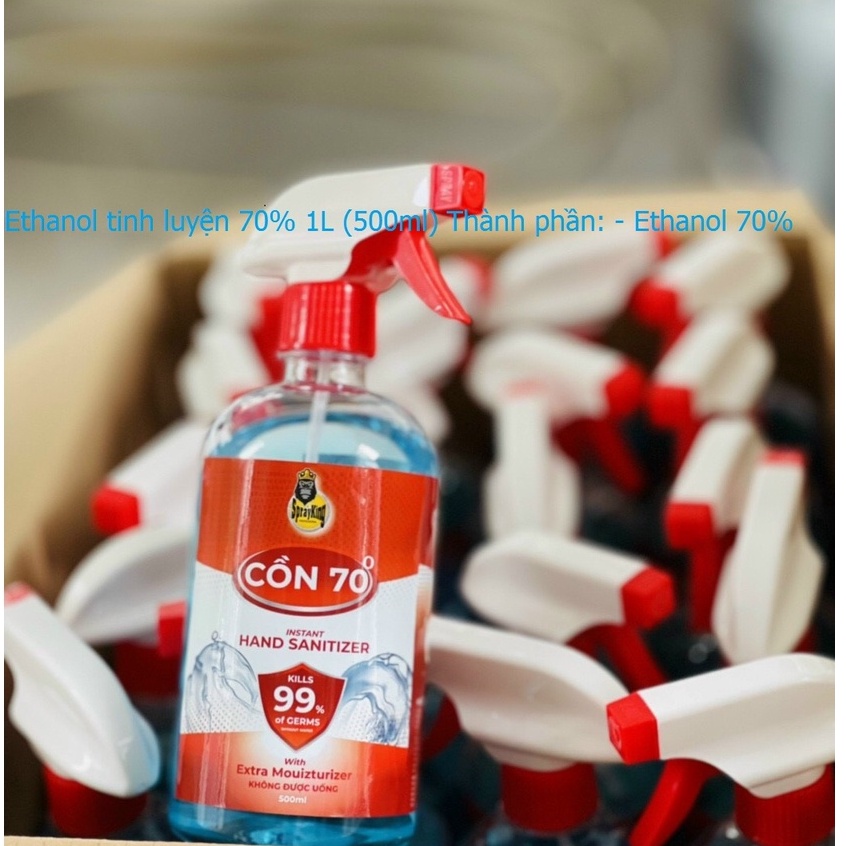 [Giá hủy diệt]   CỒN ETHANOL 70 ĐỘ chai 500ML, Nước rửa tay khô diệt khuẩn Spray King CHAI 500ML giá cạnh tranh