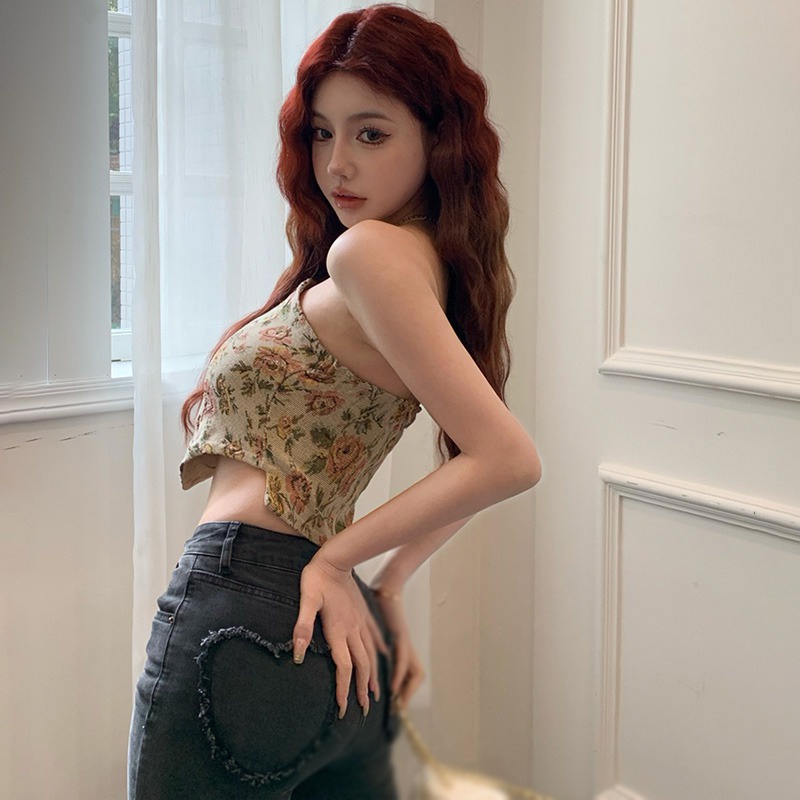 Áo Hai Dây In Họa Tiết Hoa Phong Cách Hàn Quốc Cổ Điển Dành Cho Nữ