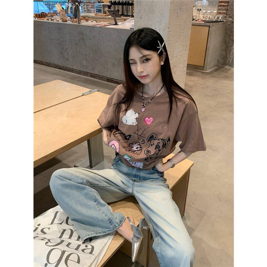 Áo Thun Dáng Rộng Ngắn Tay In Hình Động Vật Phong Cách Mới Mùa Hè 64163