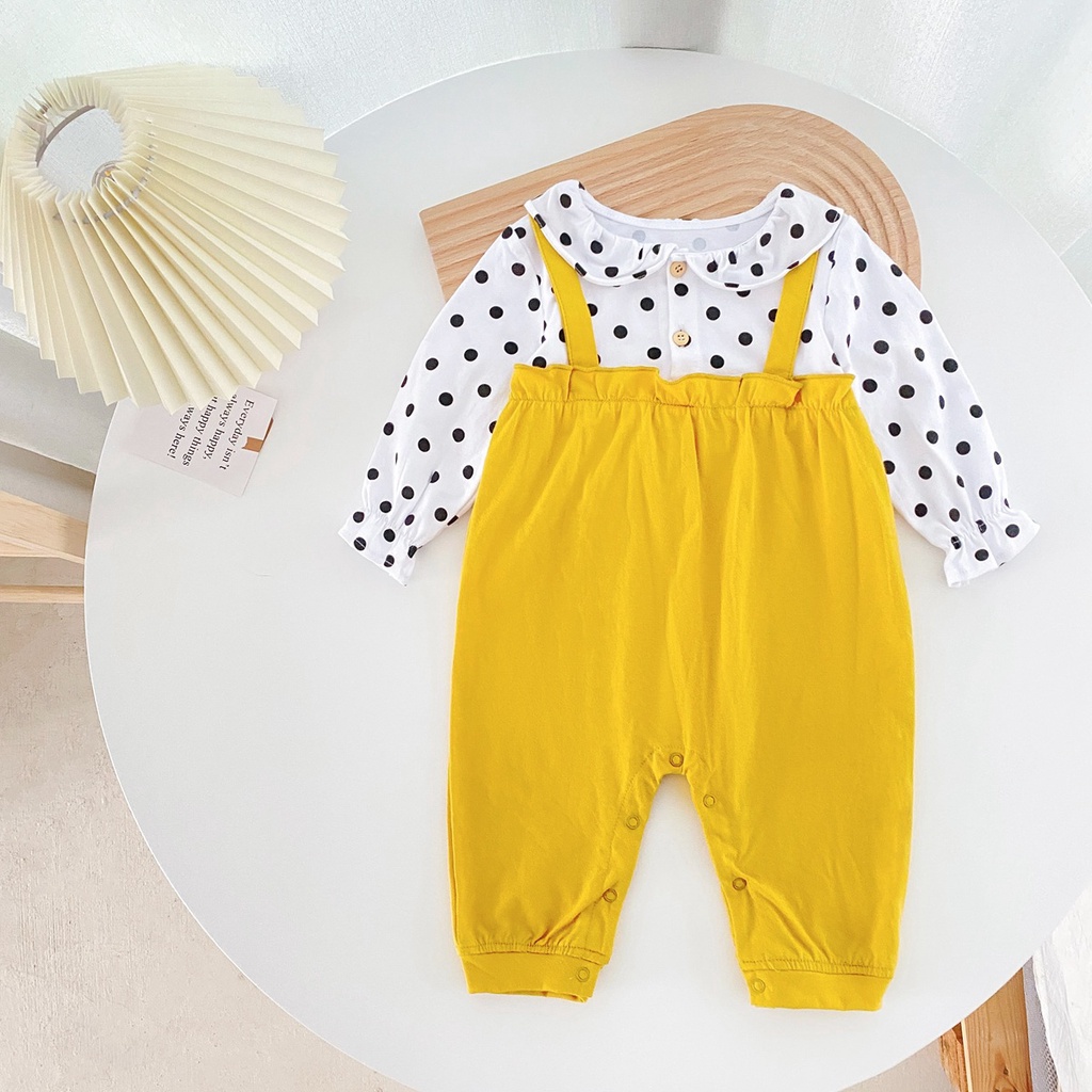 Sanlutoz Bộ Áo Liền Quần Vải Cotton Tay Dài In Chấm Bi Dễ Thương Cho Bé Gái Sơ Sinh