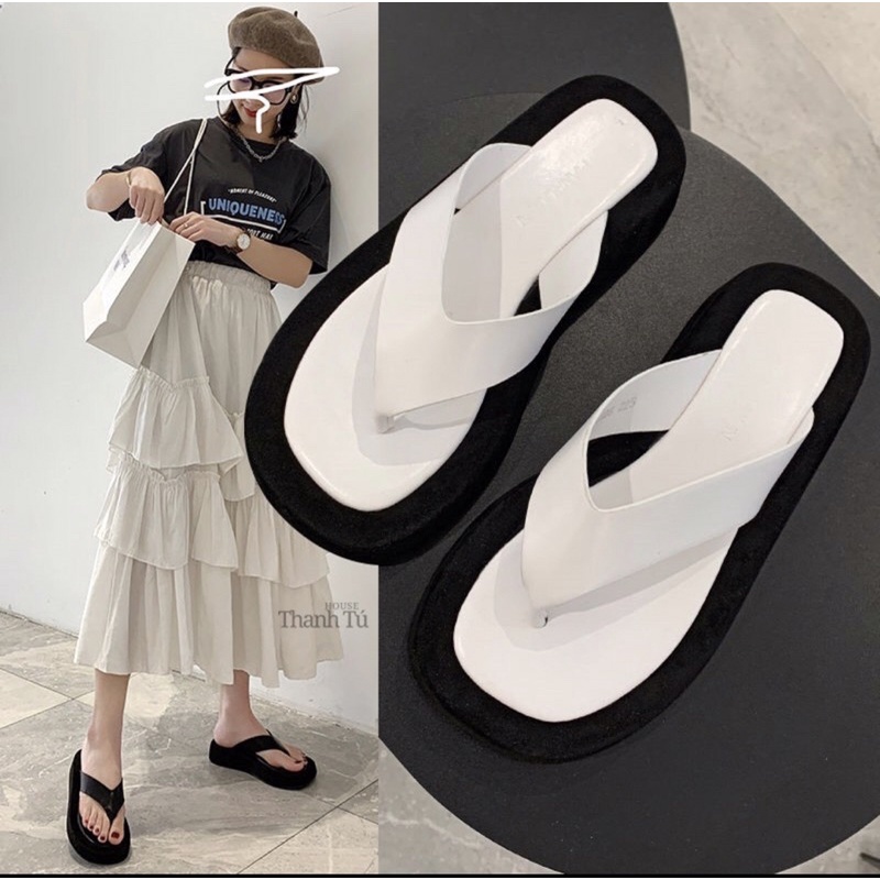 Dép Xỏ Ngón Nữ Mũi Vuông Ulzzang Bản Nâng Cấp Quai Dày FT001