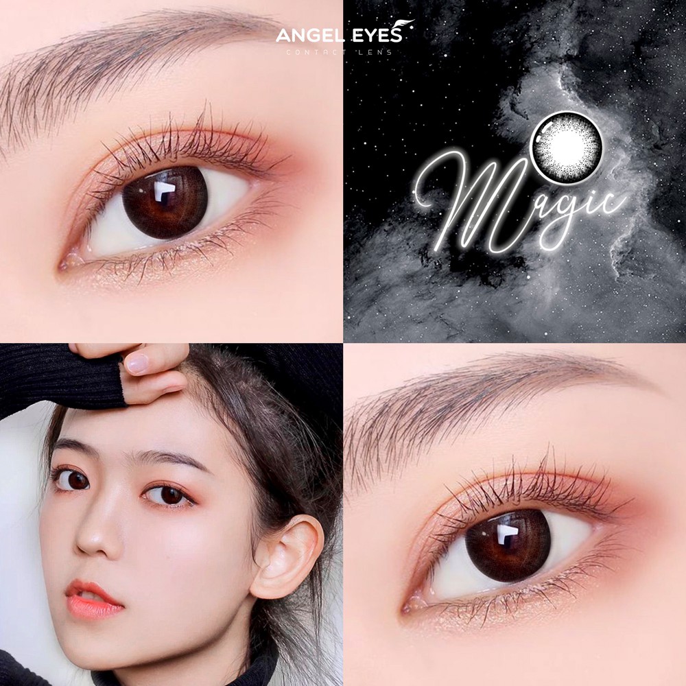 Lens giãn tròng màu đen tự nhiên có độ Magic Black -  Angel Eyes  - Độ cận 0-6 (có hỗ trợ cận lệch)