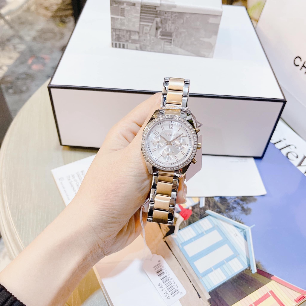 Đồng Hồ Nữ Caravelle 45L148 mặt trắng dây demi