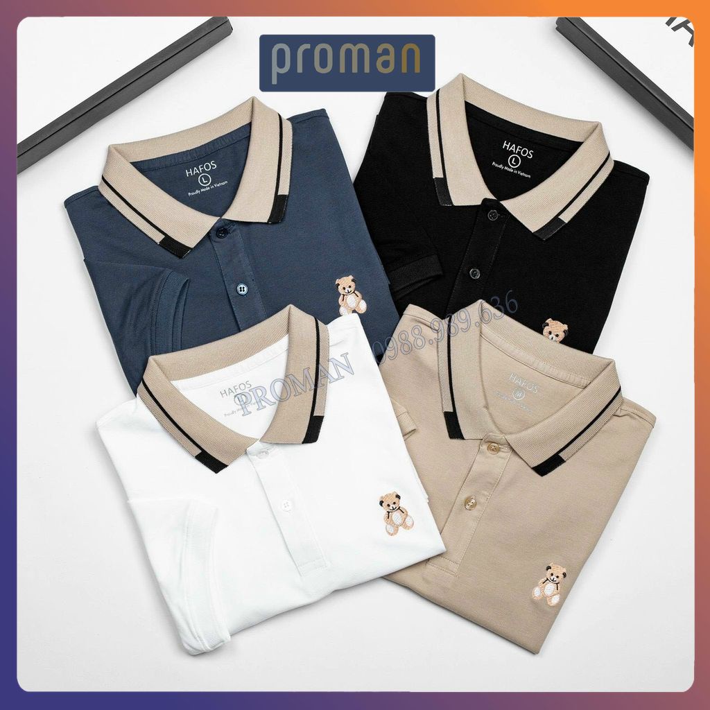 Áo polo nam ngắn tay thêu gấu, Áo thun nam có cổ polo nam chất liệu cá sấu cotton chuẩn xịn loại 1 AT04 - PROMAN