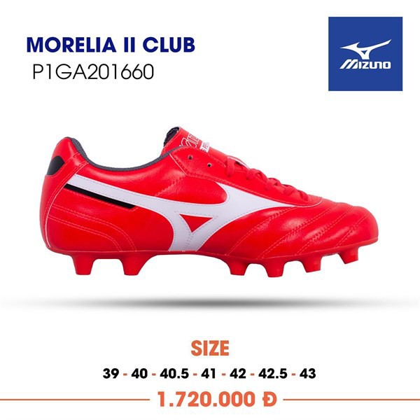 Giày Bóng Đá Cỏ Tự Nhiên Chính Hãng Mizuno Morelia II Club Đỏ FG