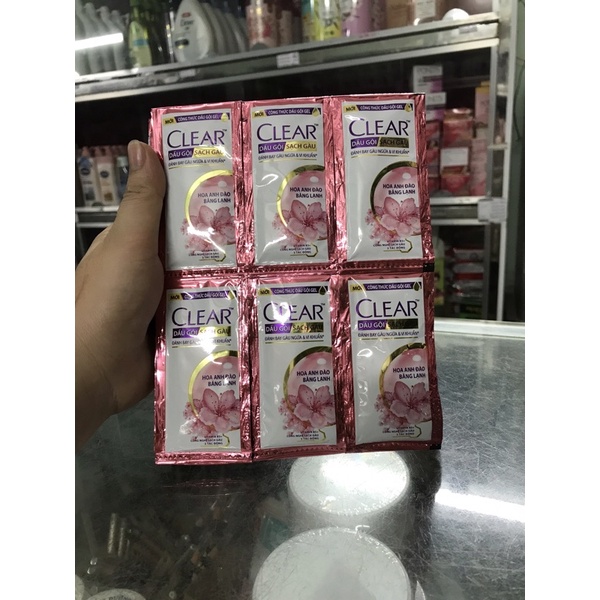 DÂY DẦU GỘI SẠCH GÀU CLEAR (1 DÂY CLEAR BẠC HÀ 10 gói (1 gói 7g), DÂY CLEAR ANH ĐÀO (1 DÂY 12 GÓI / 1 GÓI 6g)