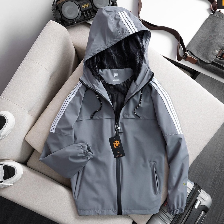 Áo khoác gió nam nữ viền sọc lót lưới chống nước chống gió cao cấp