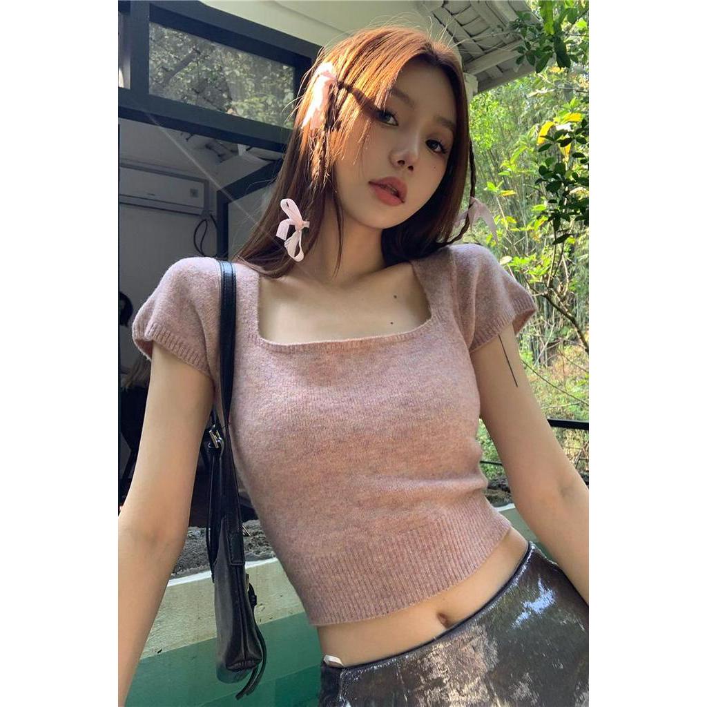 Áo Dệt Kim Cổ Vuông Ngắn Tay Thời Trang Sành Điệu 63328