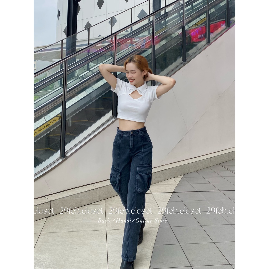 Quần jeans suông cạp cao túi hộp 2 bên - 29feb.closet - Q45