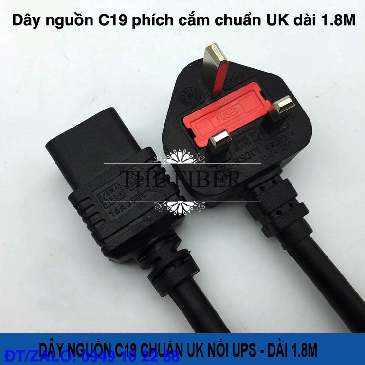 Dây nguồn C19 - Phích cắm UK nối UPS dài 1.8M C19-UK