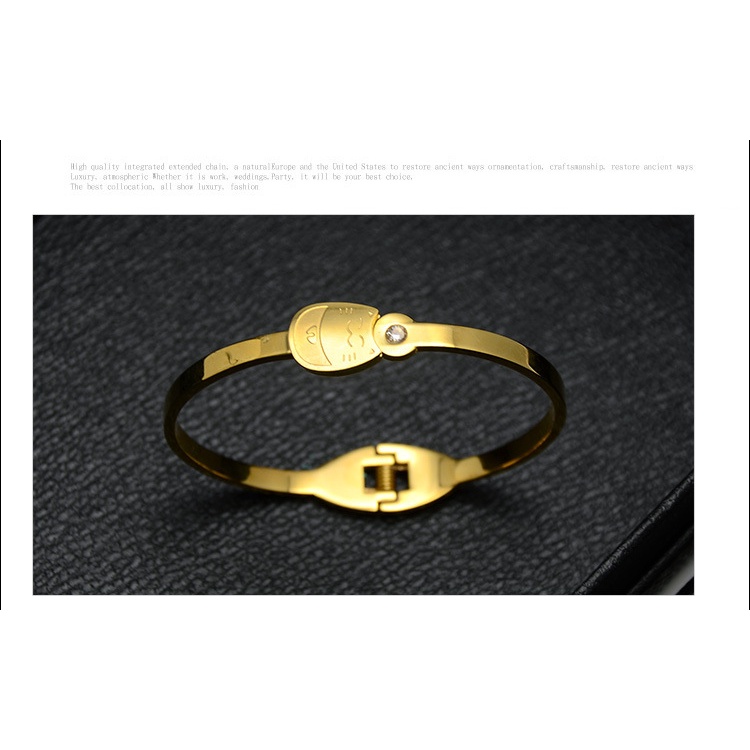 Vòng tay titan mèo may mắn (vàng/vàng hồng) TT523 - KHÔNG BAY MÀU - BẢO HÀNH 12 THÁNG