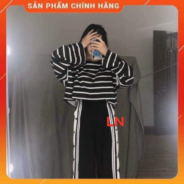 [ Mã WASTAPR giảm 10K đơn 50K] Áo croptop kẻ tay dài LN12 | BigBuy360 - bigbuy360.vn