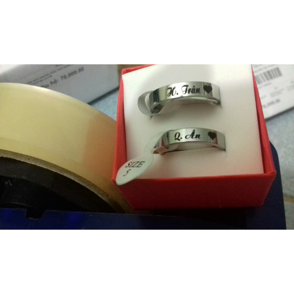 Nhẫn cặp đôi khắc tên theo yêu cầu titan cao cấp không đen không gỉ cho nam và nữ