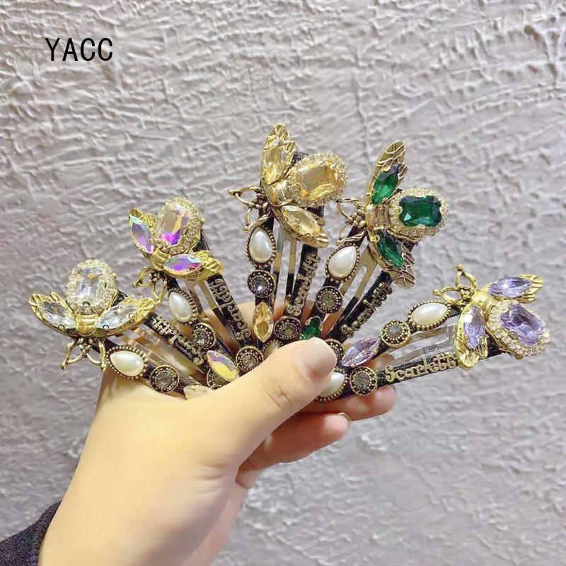Kẹp tóc BB hình chú ong đính ngọc trai phong cách Hàn Quốc cổ điển