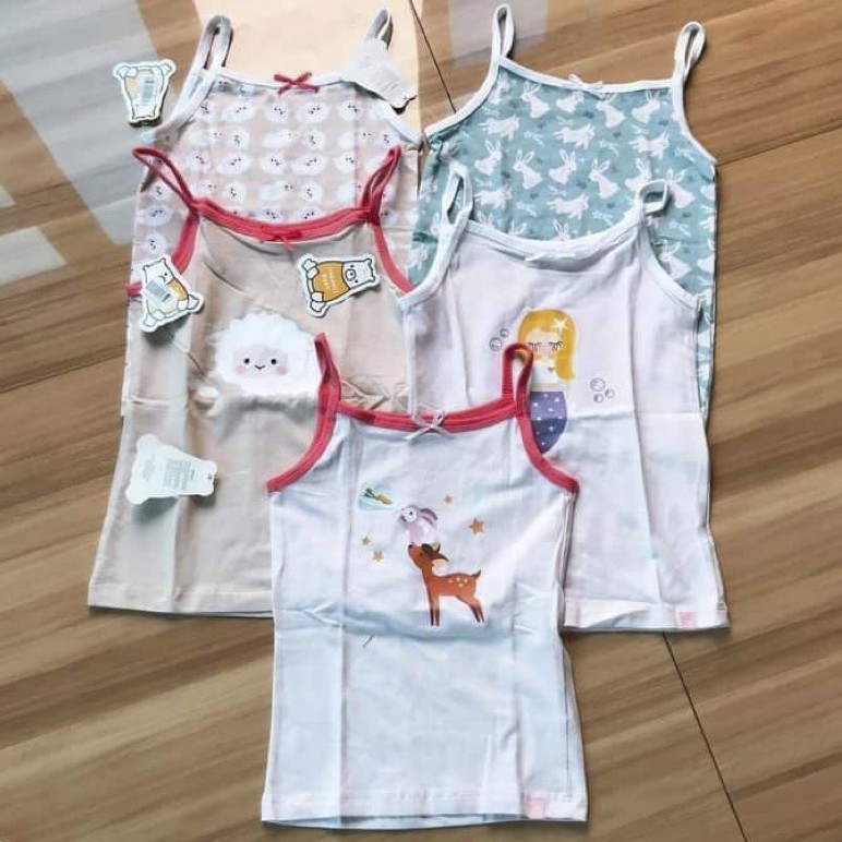 Áo ba lỗ, áo 2 dây cho bé gái dễ thương, 100% Cotton - Hàng xuất Hàn dư xịn