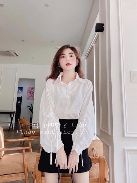 áo sơmi trắng oversize form rộng tay phồng rút dây (ảnh thật) | BigBuy360 - bigbuy360.vn