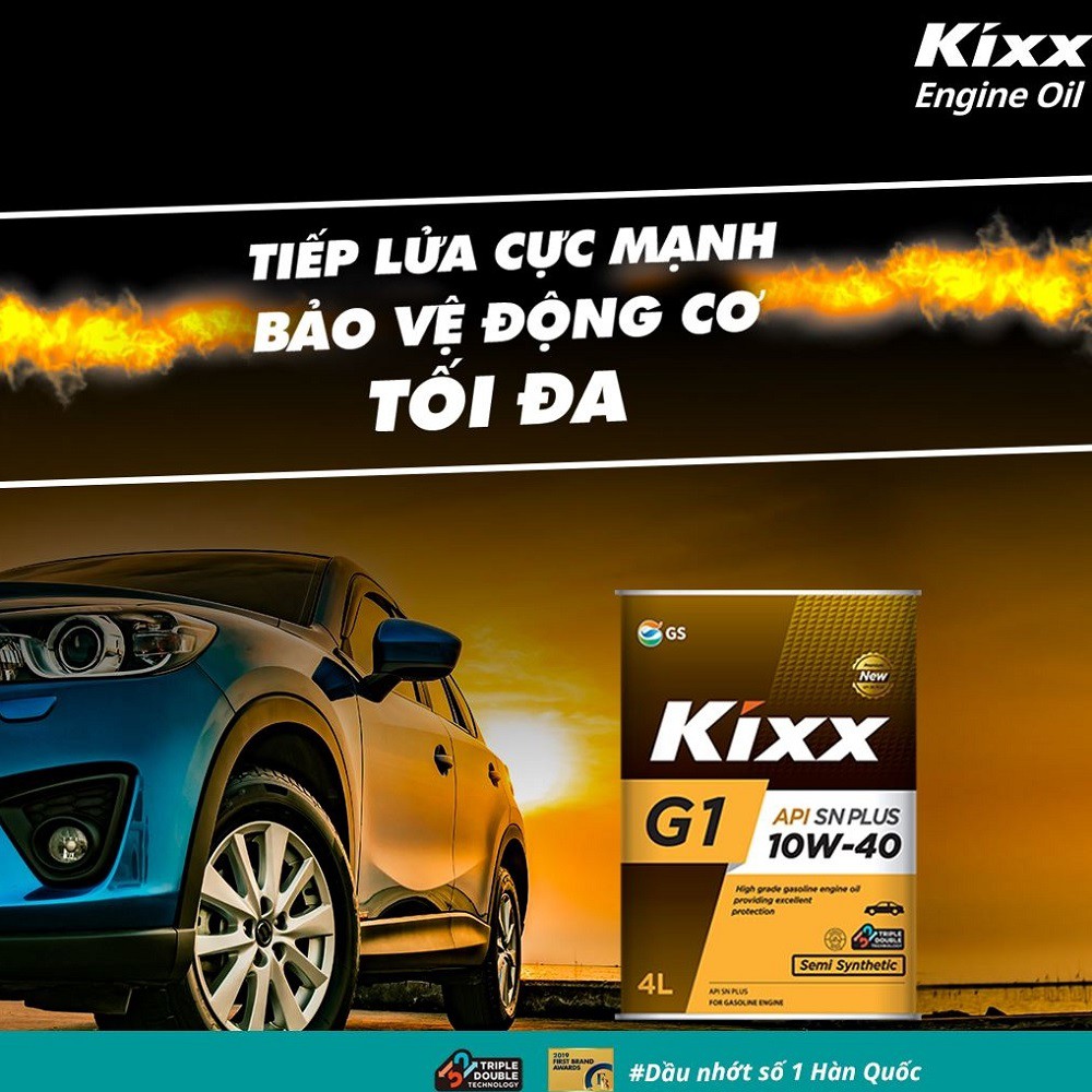 Dầu Nhớt Kixx G1 10W40 API SN PULSS 4Lít thùng thiếc công nghệ Triple Double dành cho các dòng xe ô tô chạy máy xăng.