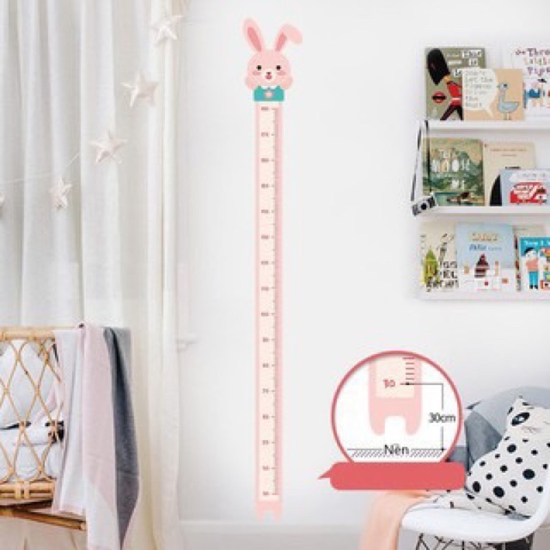 Decal dán tường thước đo chiều cao trẻ em bé hình con vật cute