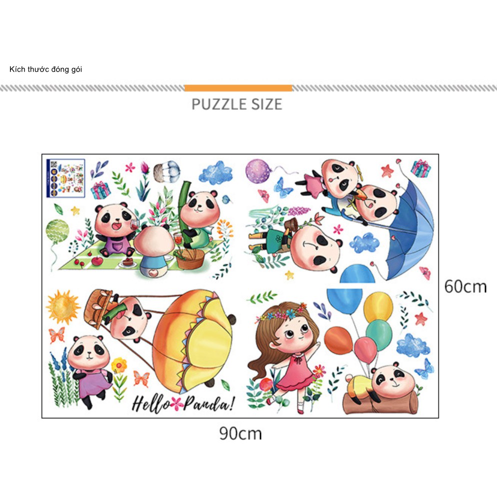 Decal dán tường Panda cùng bé gái đáng yêu