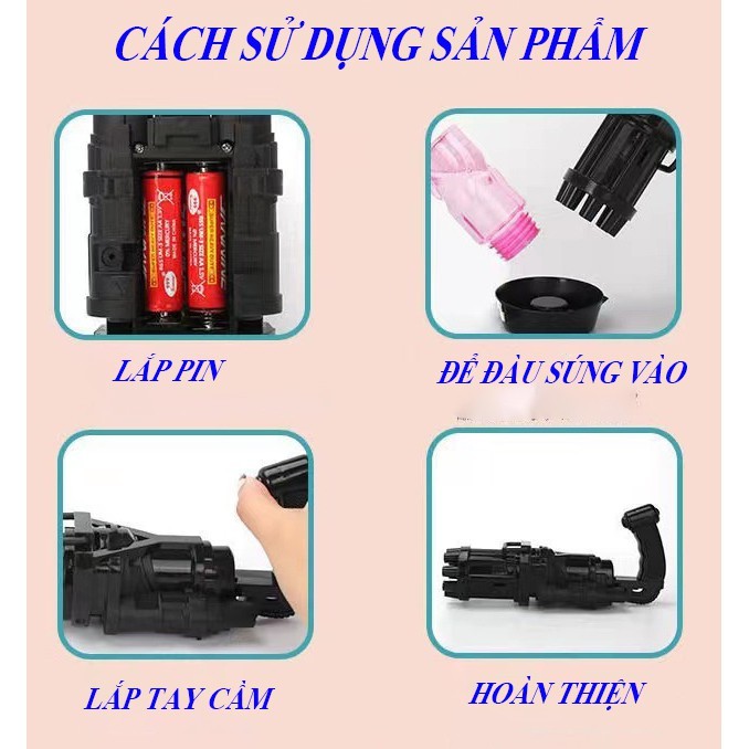 Súng bắn Bong Bóng Xà Phòng 8 nòng đồ chơi ngoài trời cho bé an toàn không lo bẩn tay mẫu mới nhất 2021