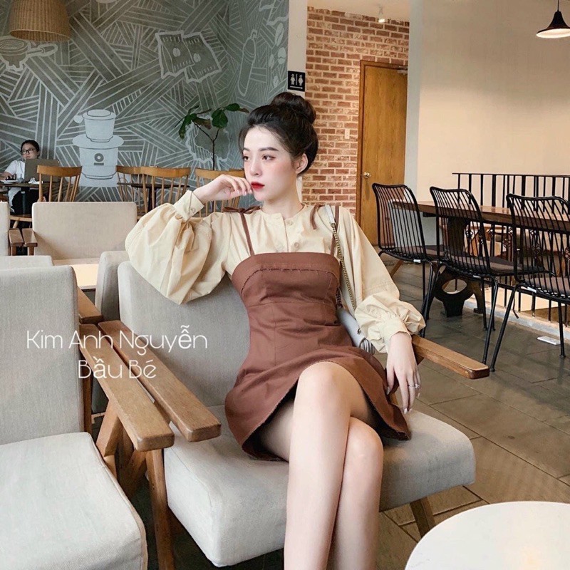 SET YẾM 2S ĐEN + SƠMI TRẮNG TAY PHỐI