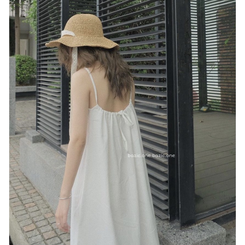 Váy 2 dây maxi chất đũi đi biển rút dây lưng điều chỉnh