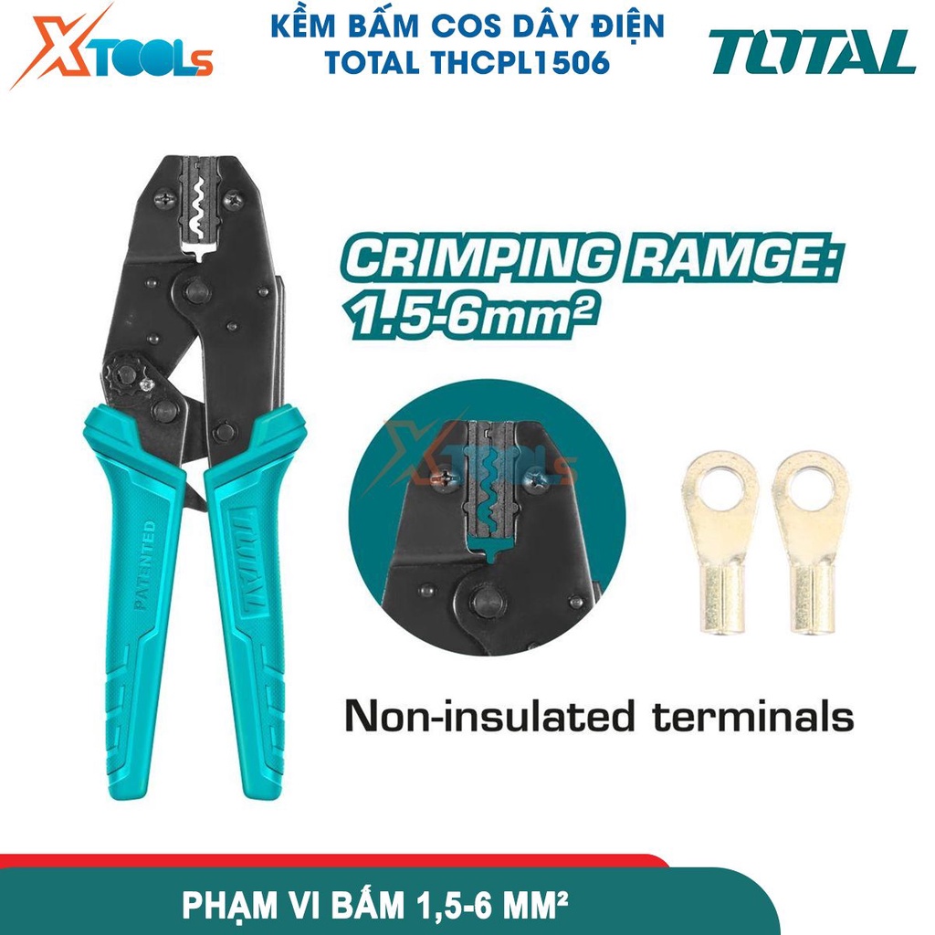 Kềm bấm cos đầu dây không cách điện AWG16-10, lực ép có thể được điều chỉnh được, chiều dài kìm 9 inch-CHÍNH HÃNG-XTOOLS