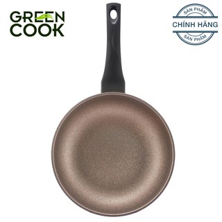 Chảo chống dính đáy từ vân đá  GREEN COOK 22 - 24 - 26 - 28 - 30 cm tay cầm chịu nhiệt - Hàng chính hãng