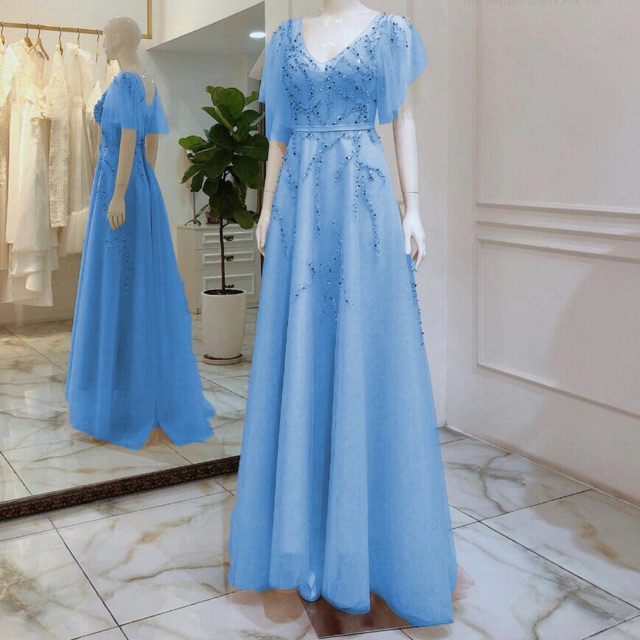 Đầm maxi dạ hội tay loe kèm ảnh thật