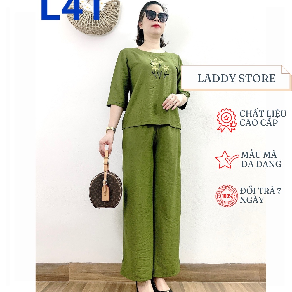 Quần Áo Trung Niên Bộ Đũi Tay Lỡ Cao Cấp Ống Rộng Dành cho Quý Bà U50 U60 U70 - Laddy Store