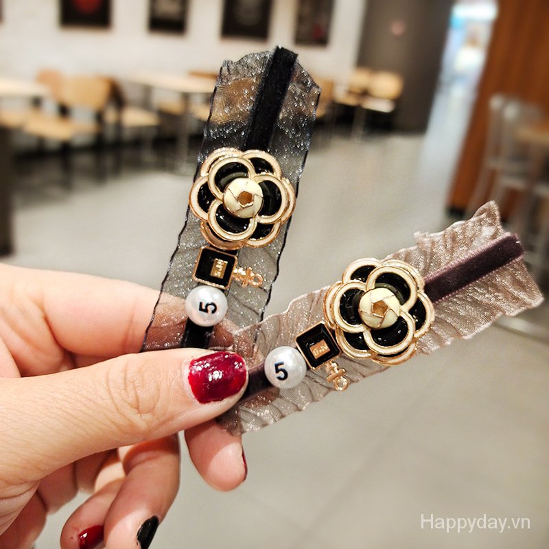 Kẹp tóc mái hoa trà pha ren Dongdaemun khí chất Hàn Quốc