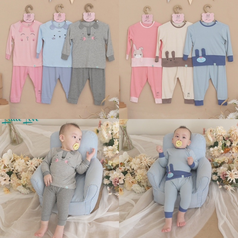 Bộ dài tay sơ sinh Little Love vải tăm mềm mịn (3-6M, 6-9M)
