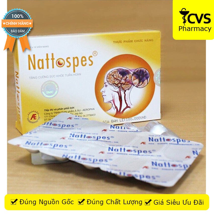 Nattospes - Viên uống hỗ trợ phòng ngừa tai biến, tăng tuần hoàn và lưu thông máu, ổn định huyết áp - cvspharmacy