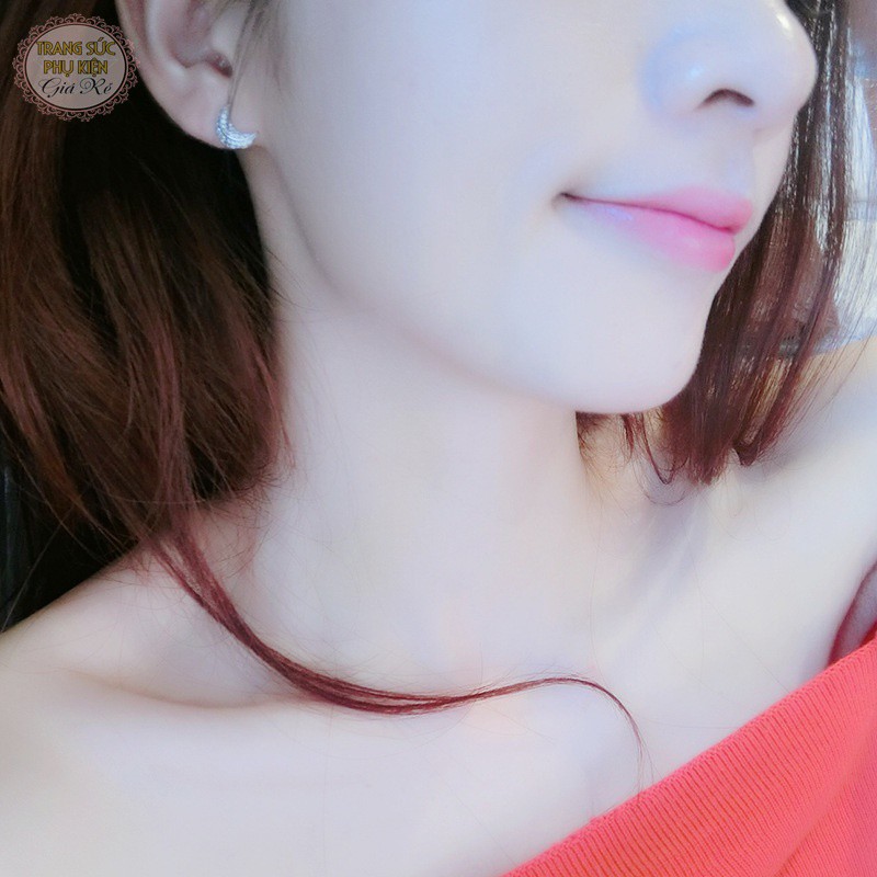 Bông tai thời trang Hàn Quốc trăng sao cách điệu HT140 bạc ý S925