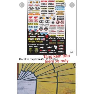 Decal xe máy khổ A3 - 112 miếng