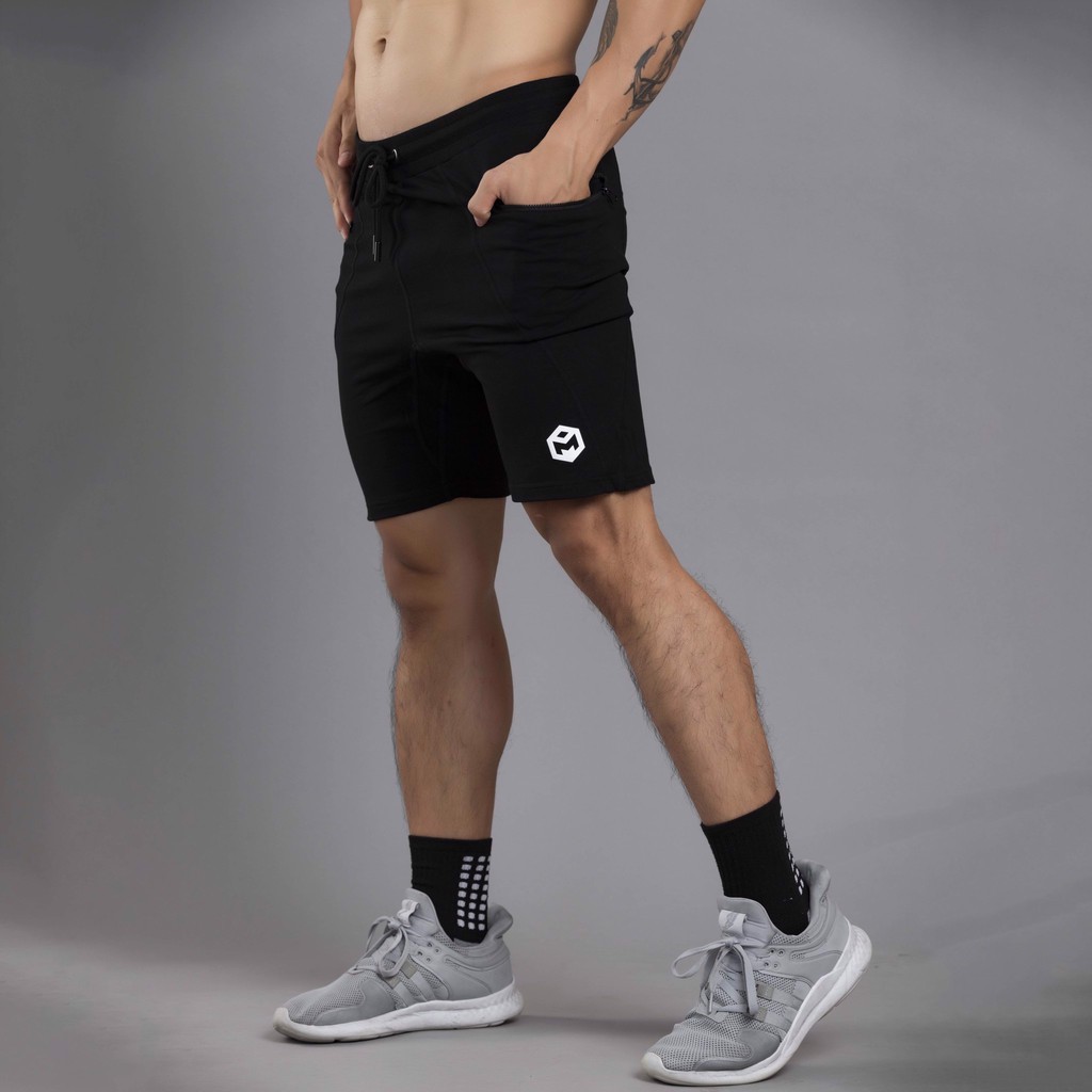 Quần short cao cấp Gymmax vải nỉ da cá màu trơn túi khóa C0702
