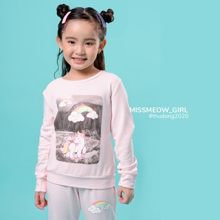 Bộ dài tay bé gái  size đại, bộ thu đông cho bé phong cách Hàn Quốc in ngựa unicorn hồng 11 - 38 kg