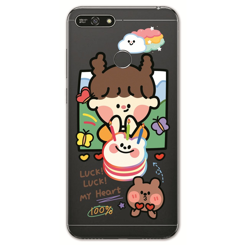 Huawei Honor 7S 7A Pro/7X/Y9 Y5 Y6 Prime 2018 INS Cute Cartoon Work hard Brown bear Clear Soft Silicone TPU Phone Casing Lovely label Graffiti Case Back Cover Couple