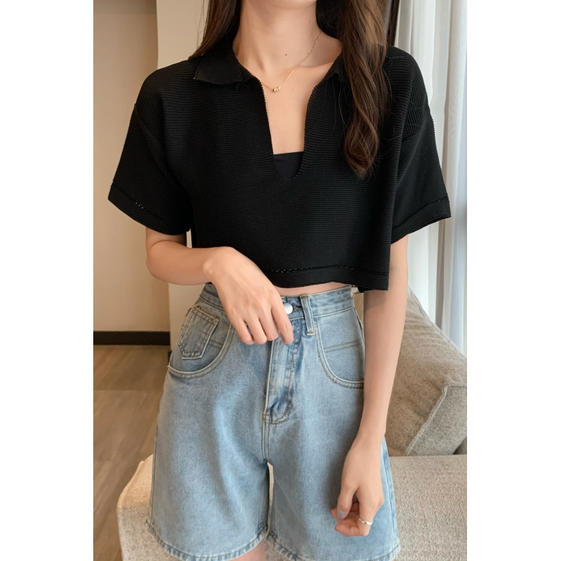 Áo Croptop Nữ Tay Ngắn Cổ Chữ V Phong Cách Hàn Quốc | BigBuy360 - bigbuy360.vn