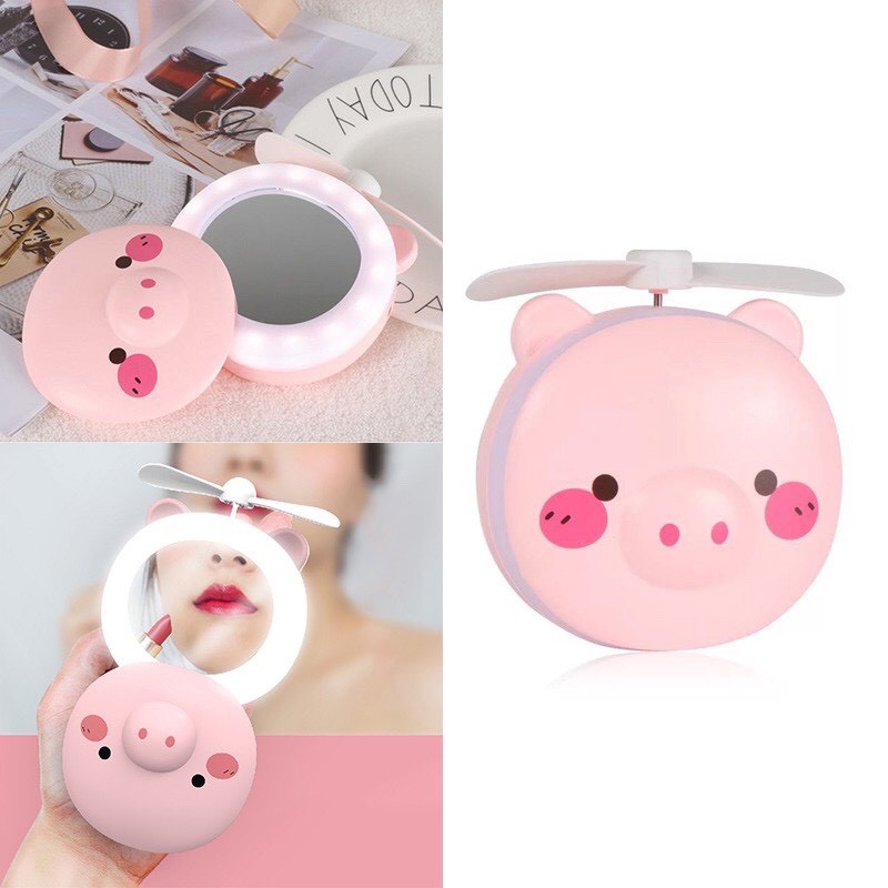 Gương soi mini kèm đèn và quạt cute