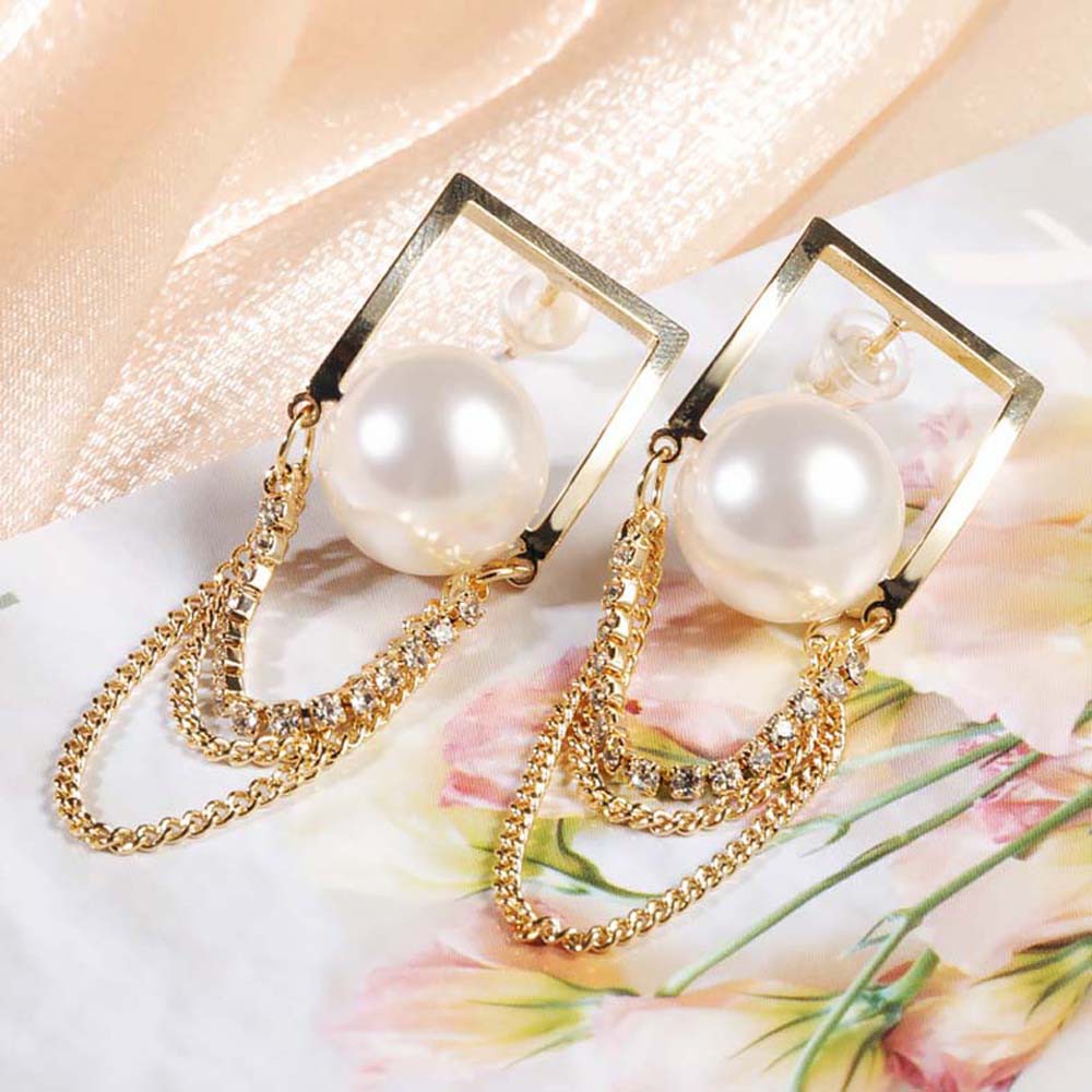 MXGOODS Temperament Pearl Stud Earrings Cool Style Fashion Jewelry Long Chain Earrings Women Trendy Tassel Korean Girls Simple Copper/Multicolor