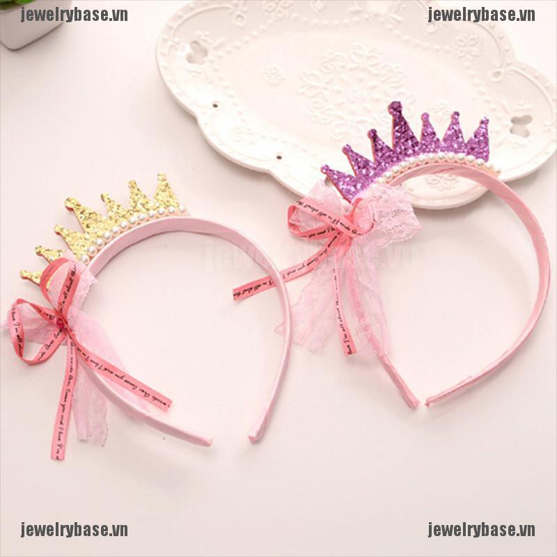 [jewelry] Girls Hair Bands Pearls Resin Lace Bow Ribbon Crown Princess Kids Accessories [basevn]