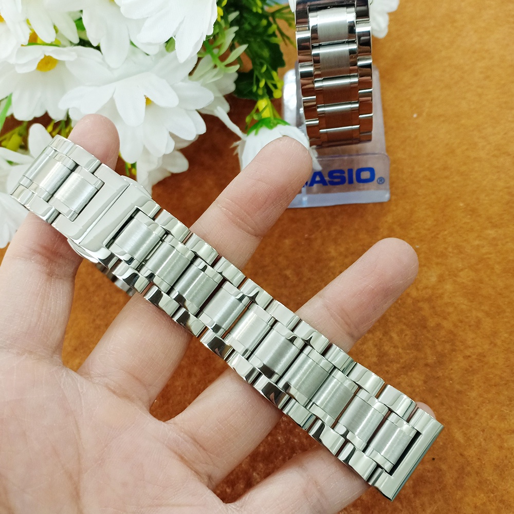 Dây đồng hồ kim loại KHÓA BƯỚM thép đúc Casio có kèm tai ôm chắc chắn, không gỉ cực đẹp