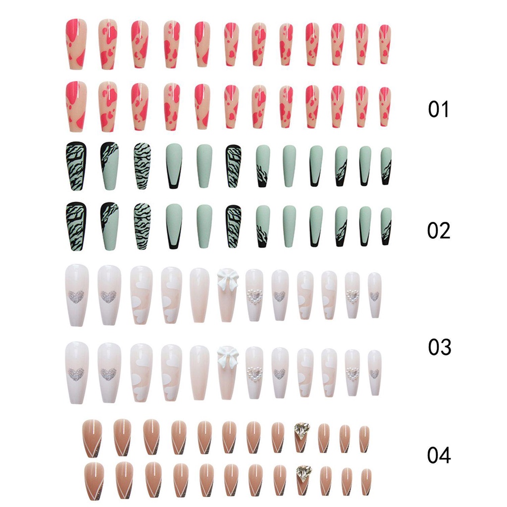 Bộ 1 24 Móng Tay Giả Ballerina Dáng Dài Che Phủ Toàn Diện