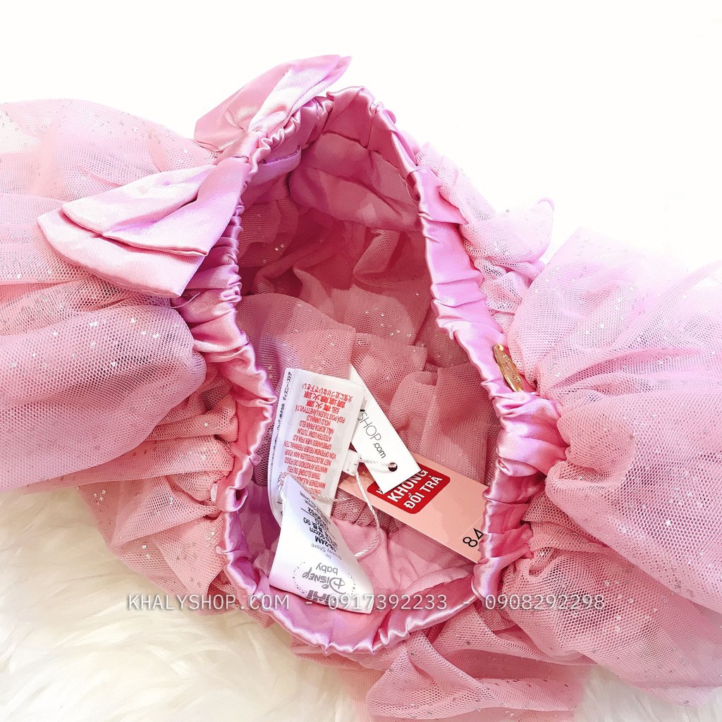 Chân váy lưng thun 3 tầng phối lưới đính nơ màu hồng nhạt size S cho bé gái 18-24 tháng (Disney) - CVHKT