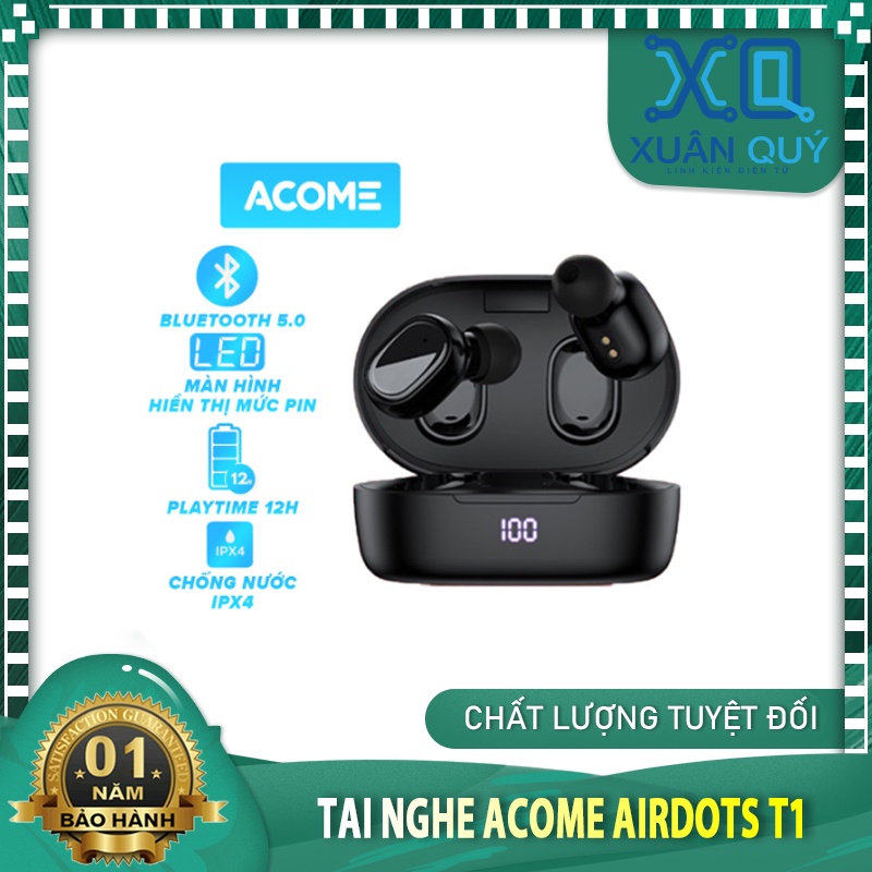 Tai Nghe Bluetooth Không Dây ACOME Airdots T1 Cảm Ứng Âm Thanh 5.0 Màn Hình LED Play Time Lên Đến 12h